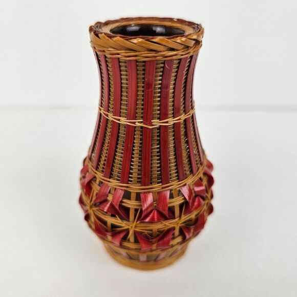 Shanghai Handicrafts Miniature Vase Woven Wicker‎ Rattan Bamboo Basket Vtg Label - Picture 4 of 9